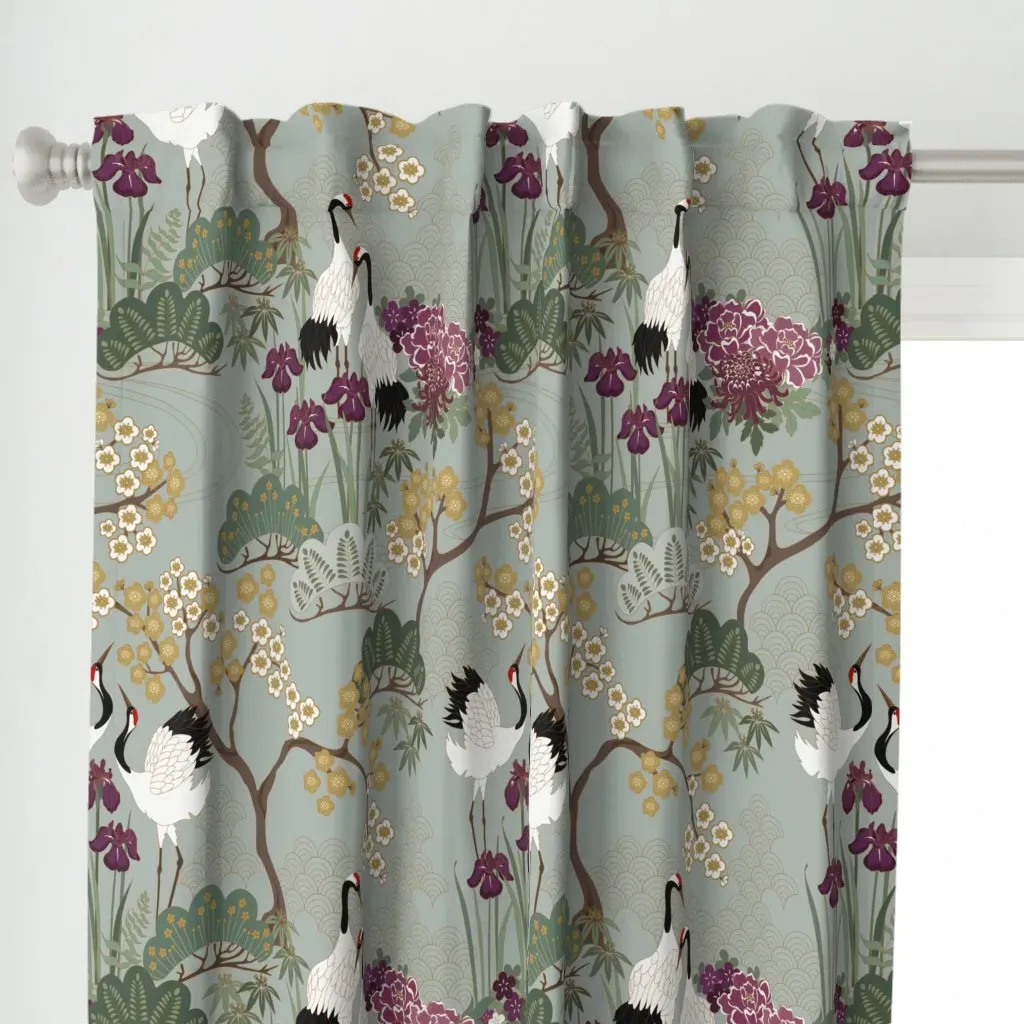 Japanese Garden Sage Curtain Panel - White alternate view