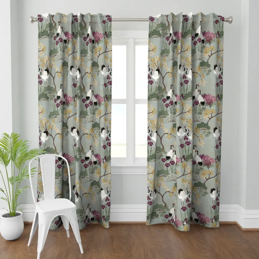 Japanese Garden Sage Curtain Panel - White product