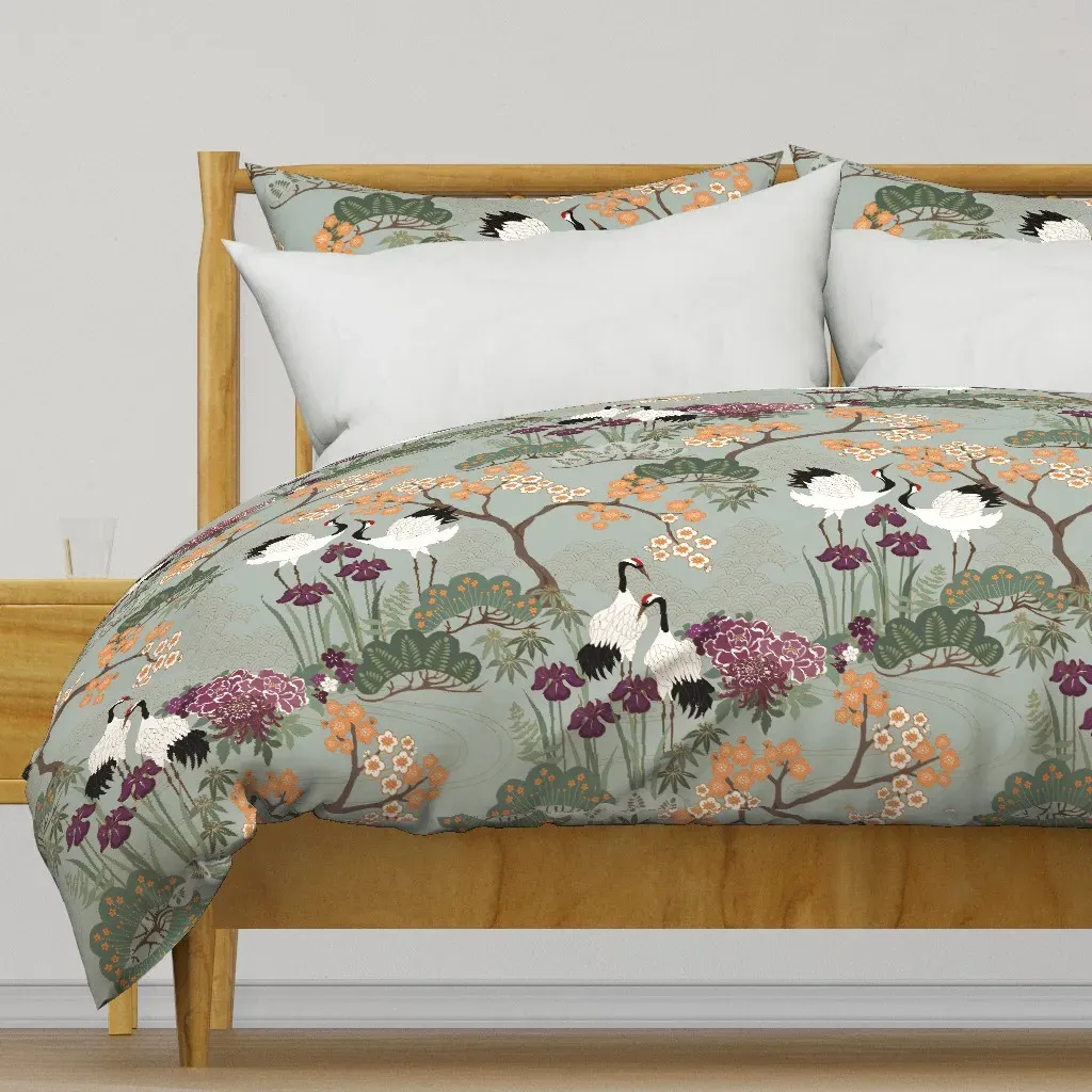 Japanese Garden Sage Duvet Cover - White product