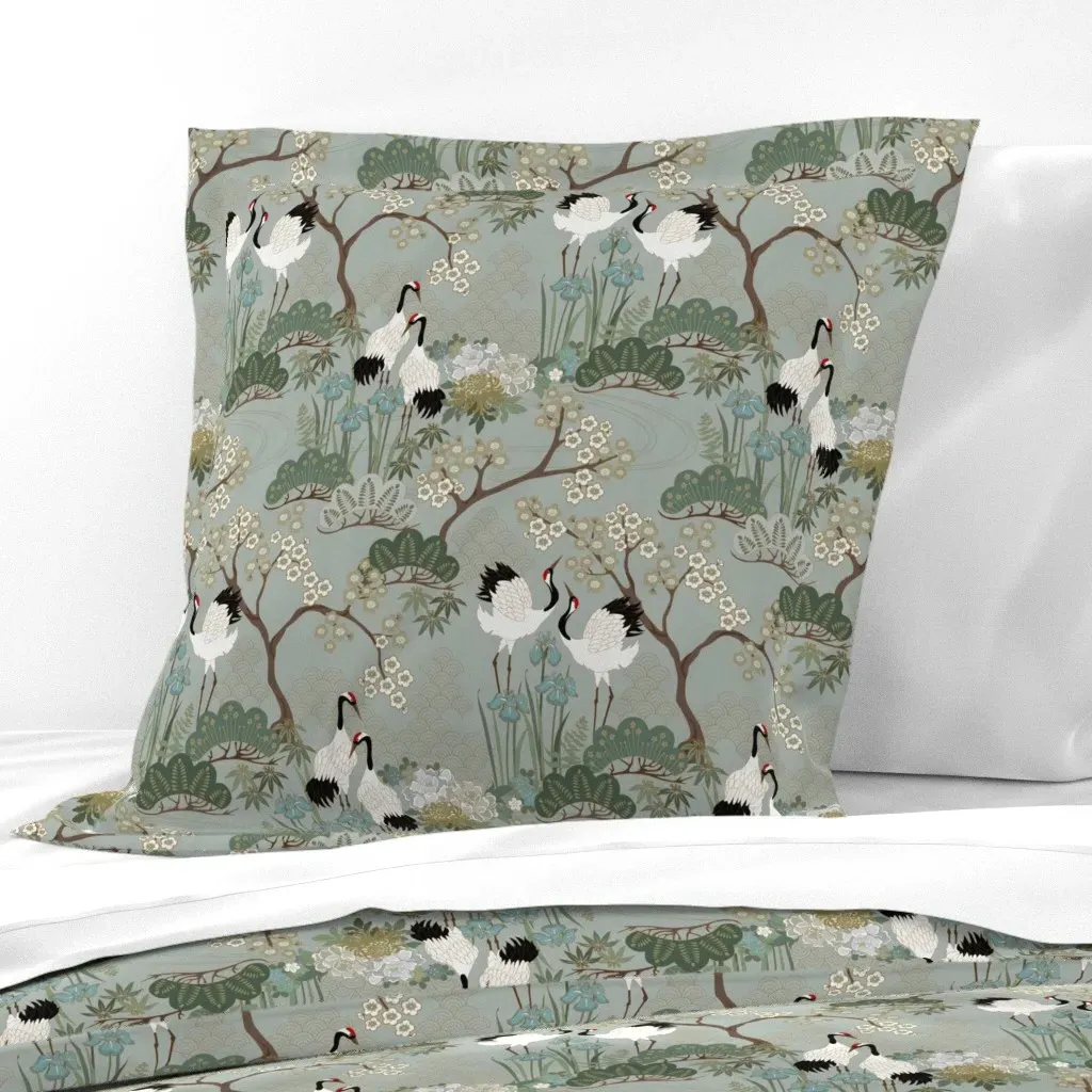 Japanese Garden Sage Euro Pillow Sham - White product