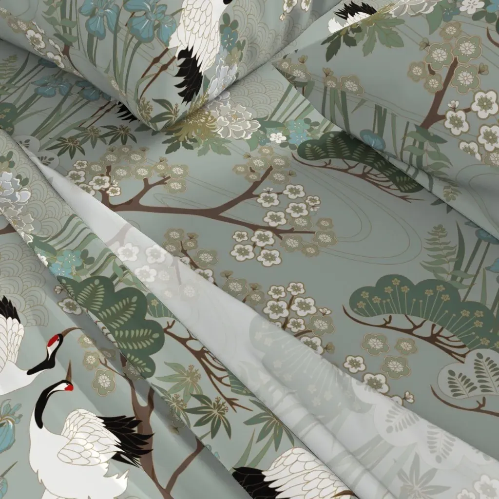 Japanese Garden Sage Full Size Sheet Set - White alternate view