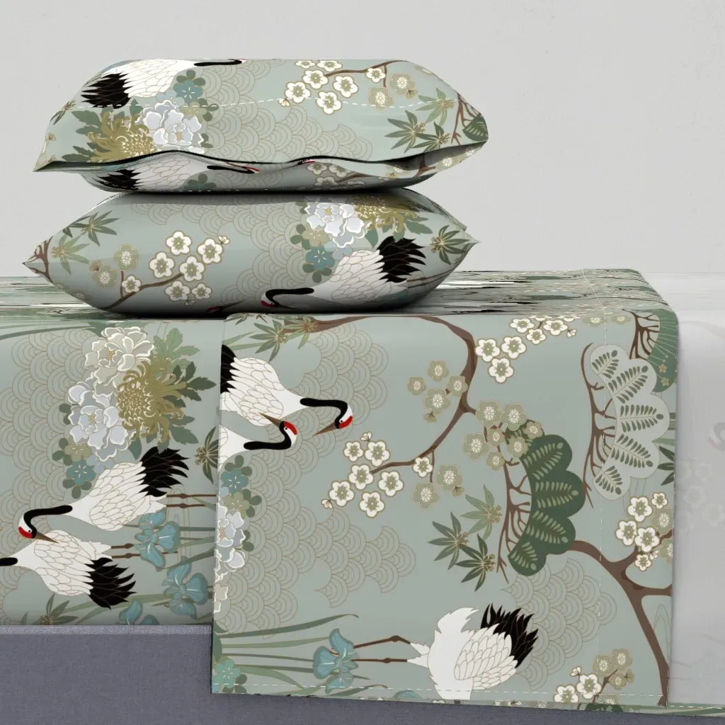Japanese Garden Sage Full Size Sheet Set - White product