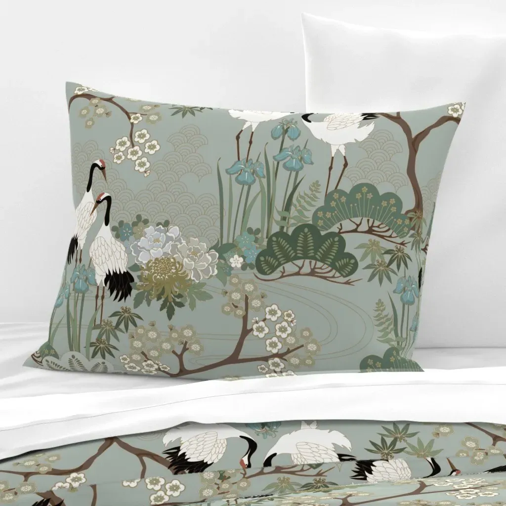 Japanese Garden Sage Standard Knife Edge Pillow Sham - White product