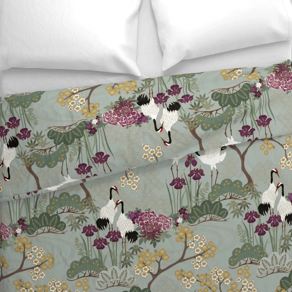 Japanese Garden Sage With Plum Duvet Cover - White alternate view
