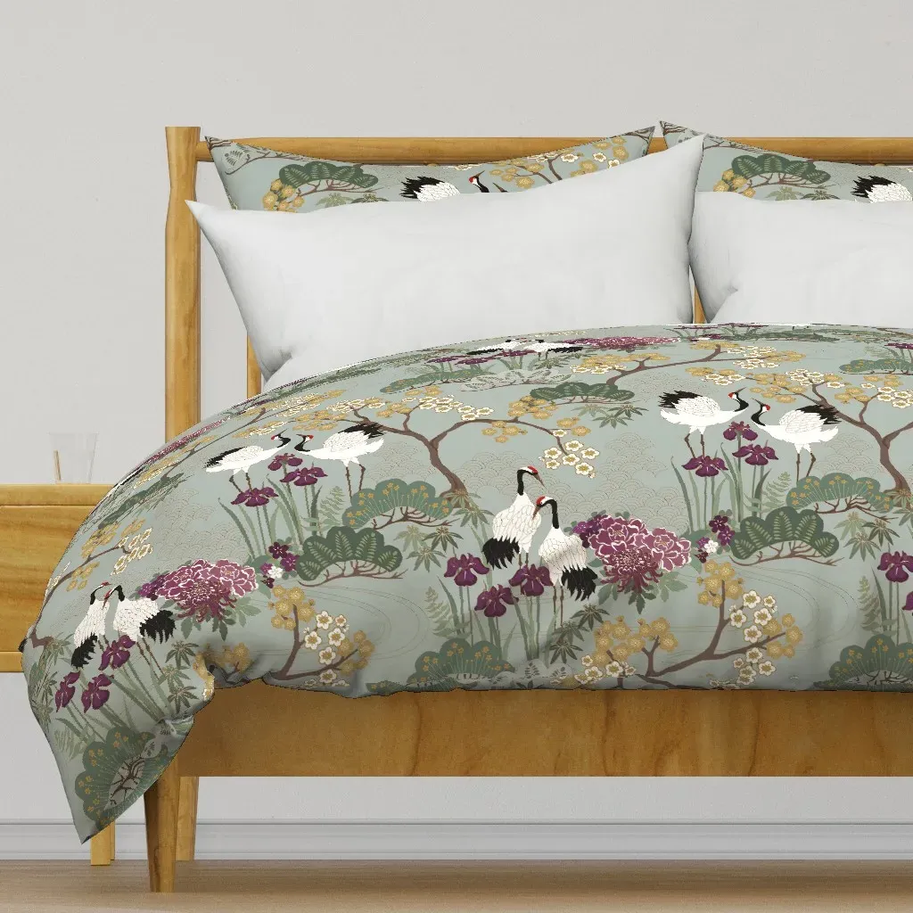 Japanese Garden Sage With Plum Duvet Cover - White product