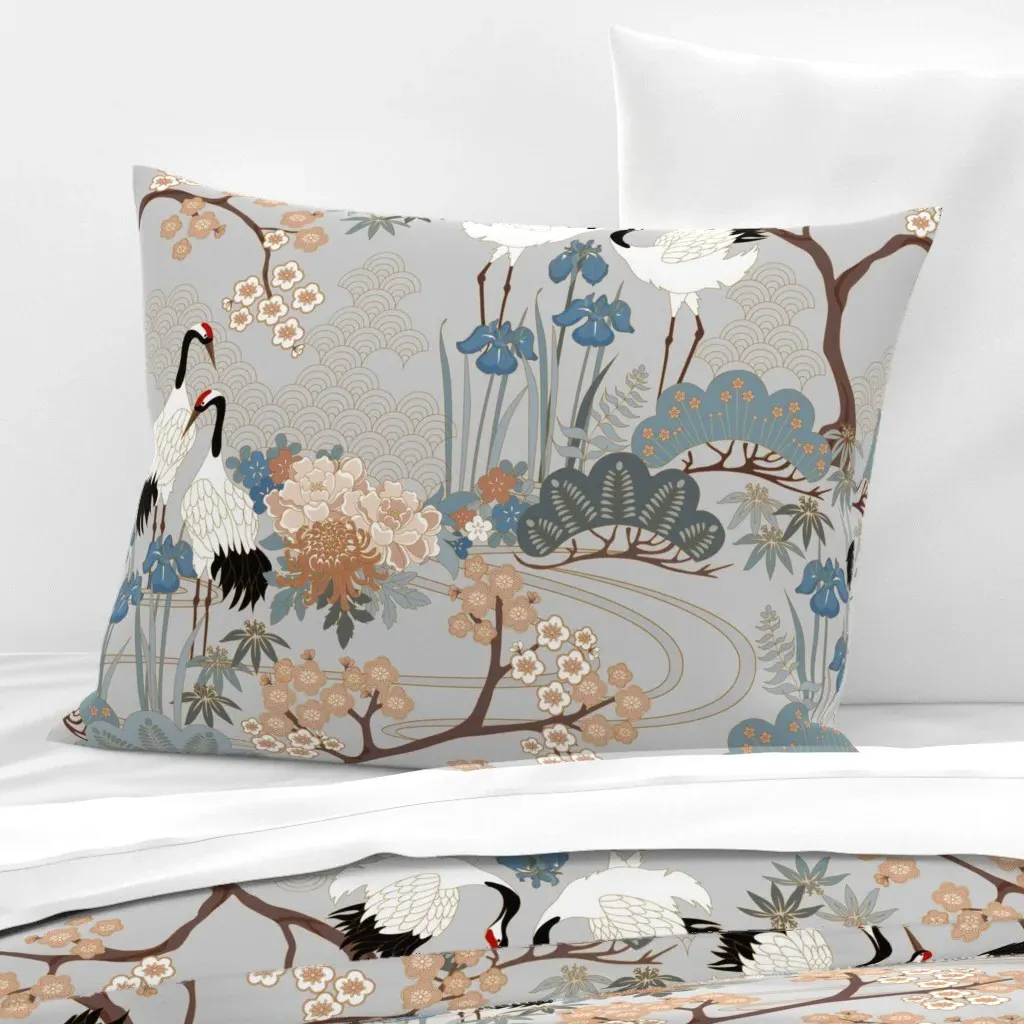Japanese Garden Standard Knife Edge Pillow - White, Cotton Sateen product