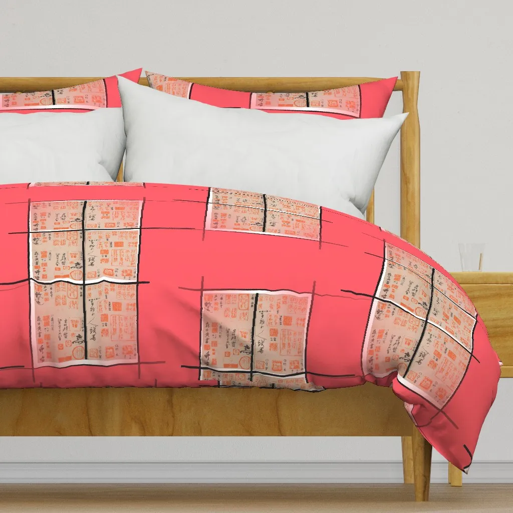 Japanese Hanko Blocks 2 Duvet Cover - Coral Pink product