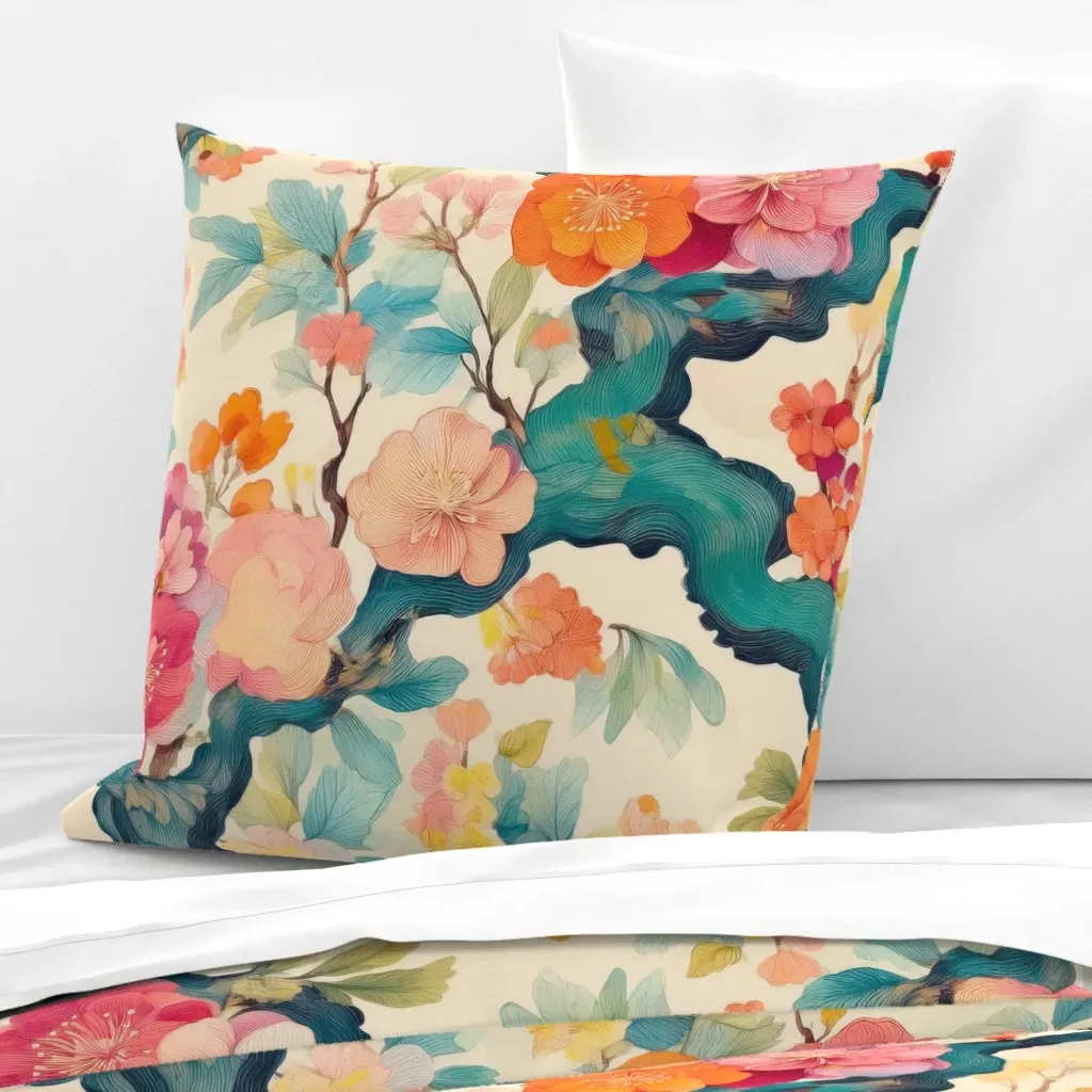Japanese Kimono Pattern Euro Pillow Sham - Pink, Beige product