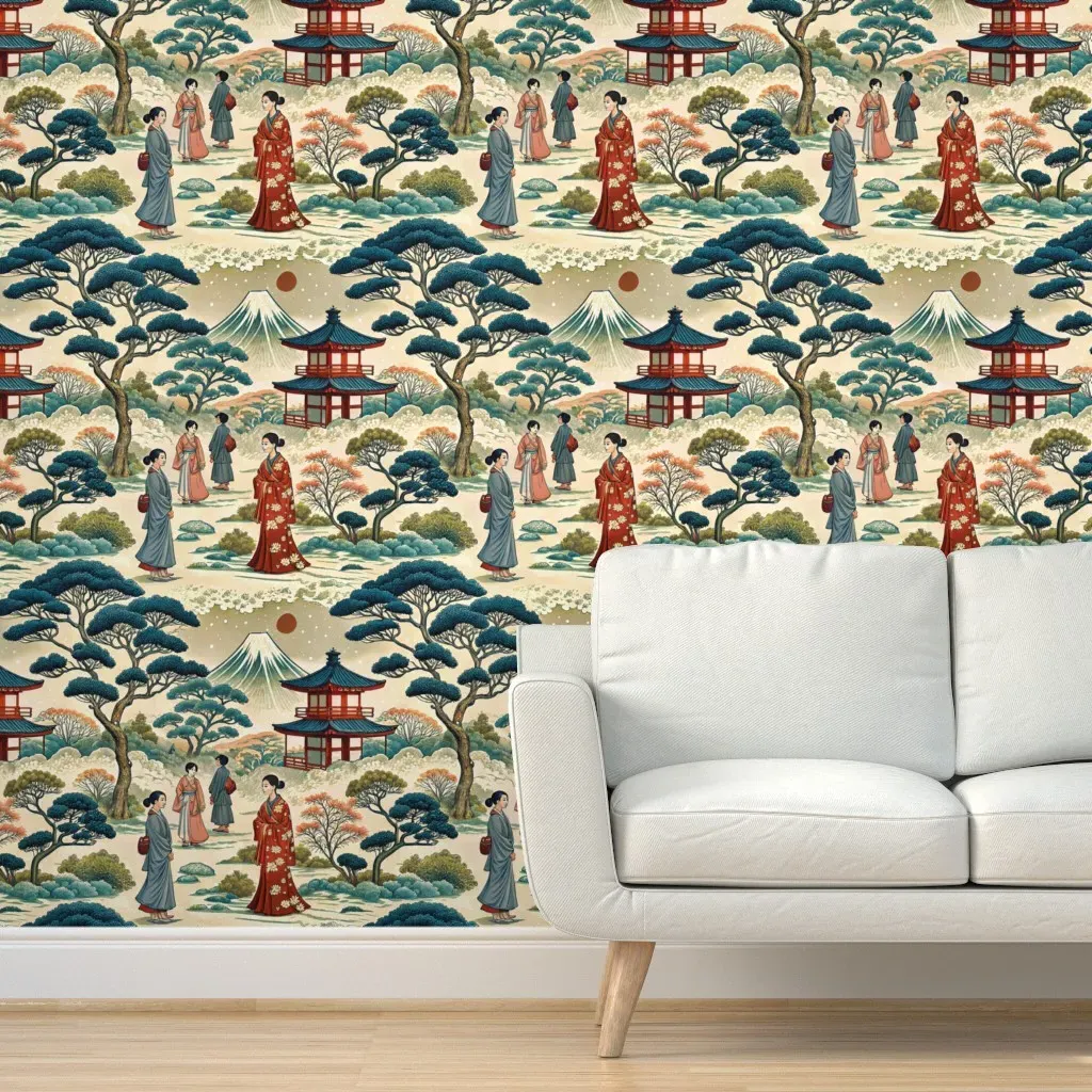 Japanese Kimono Worn Effect Peel and Stick Wallpaper - Red product