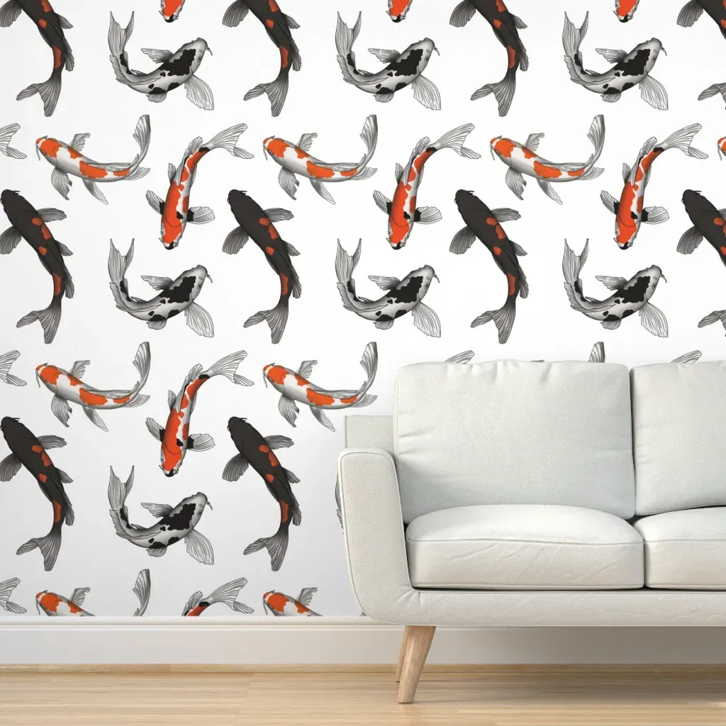 Japanese Koi Fish Pattern Peel and Stick Wallpaper - Orange product