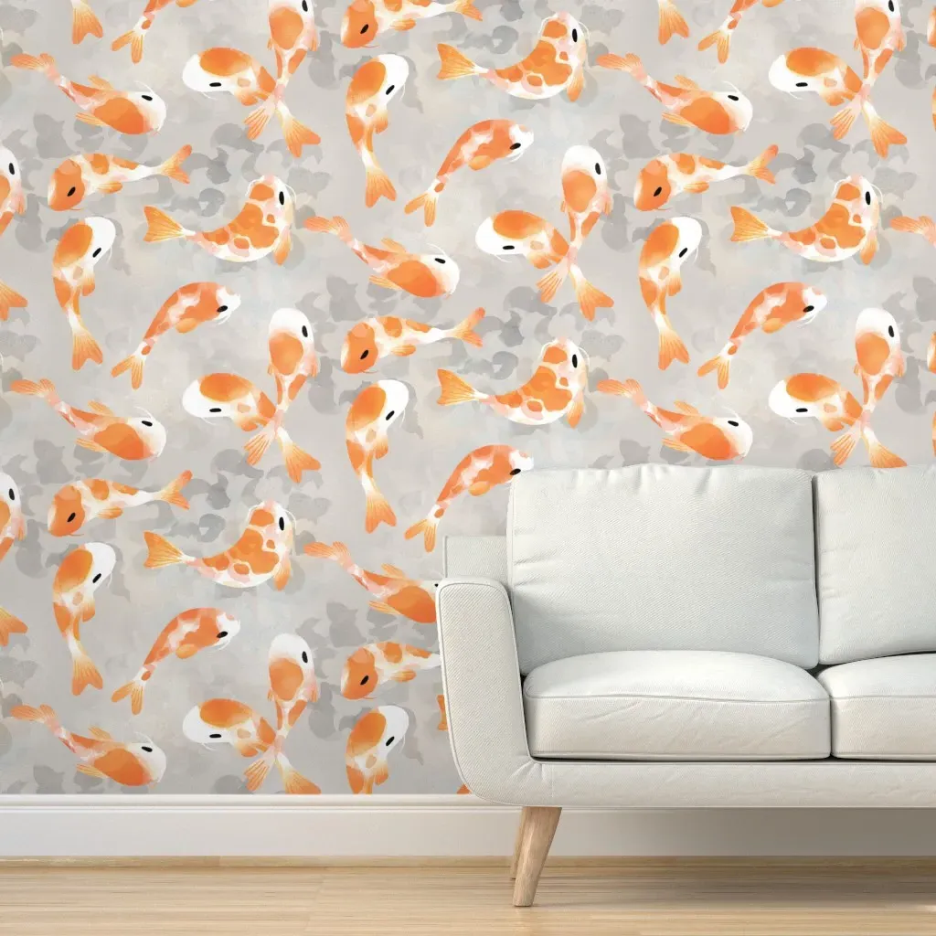 Japanese Koi Fish Peel and Stick Wallpaper - Orange, Gray product