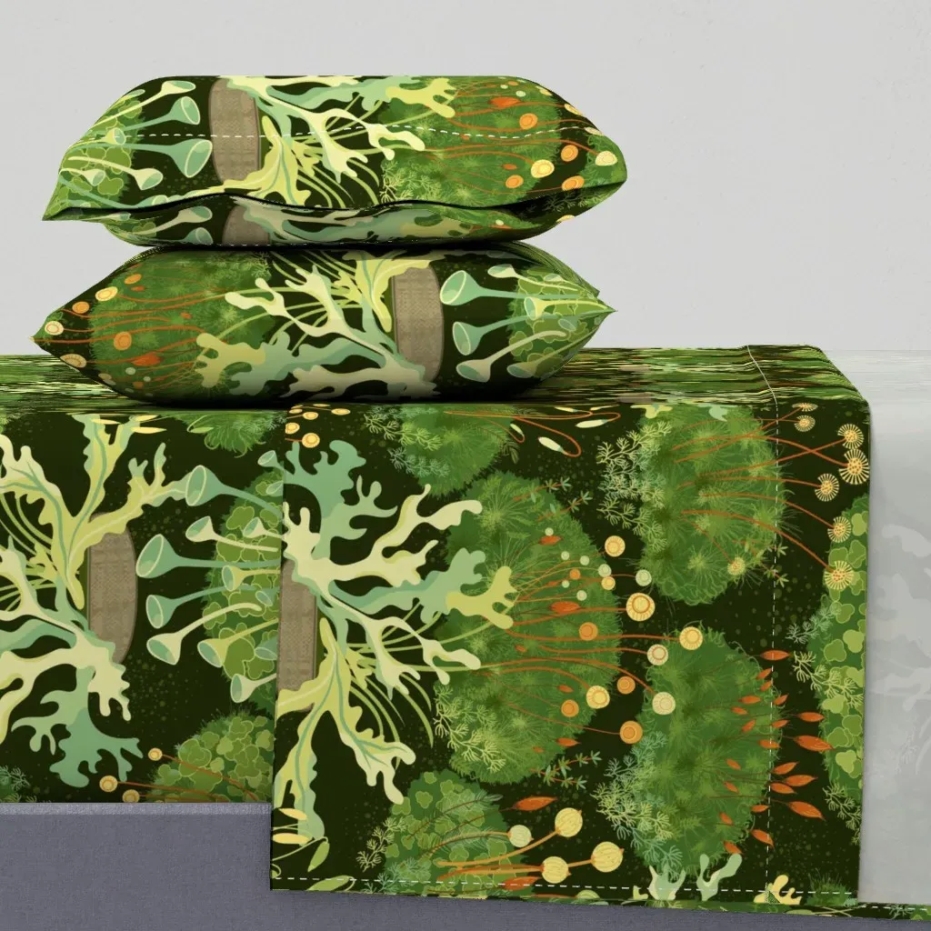 Japanese Moss Garden Large Scale Queen Sheet Set - Green product