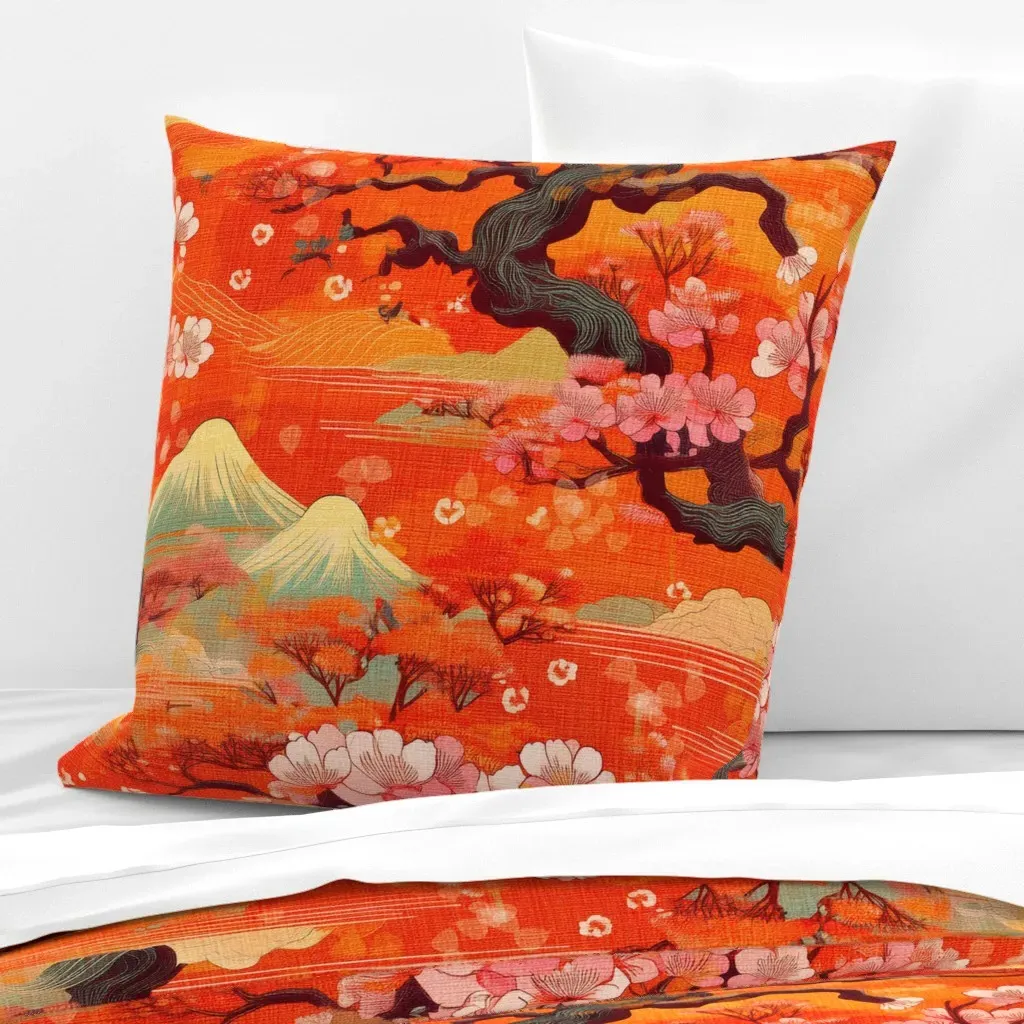 Japanese Orange Kimono Bonsai Mountain Sky Euro Pillow Sham product