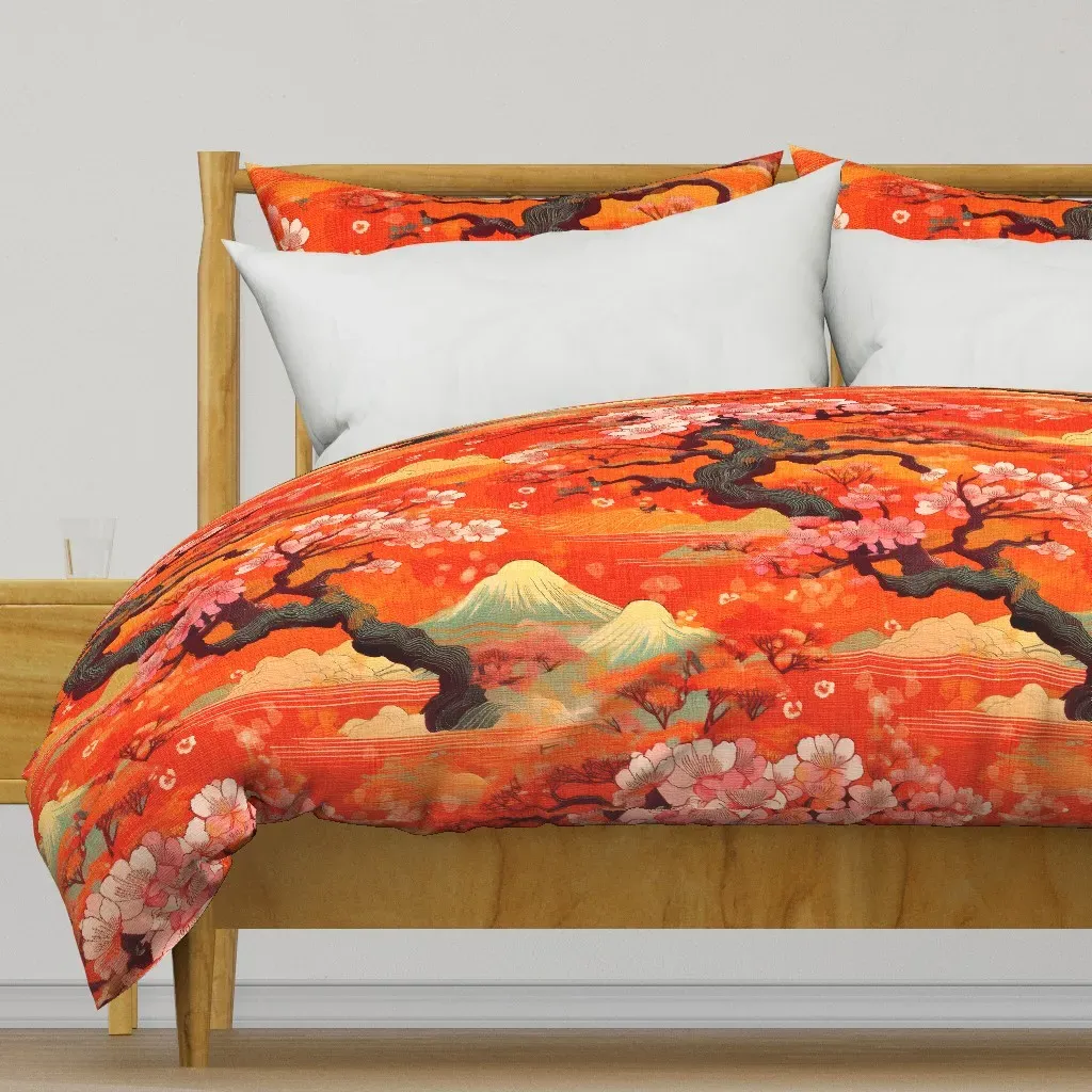 Japanese Orange Kimono Pattern Duvet Cover - Orange product
