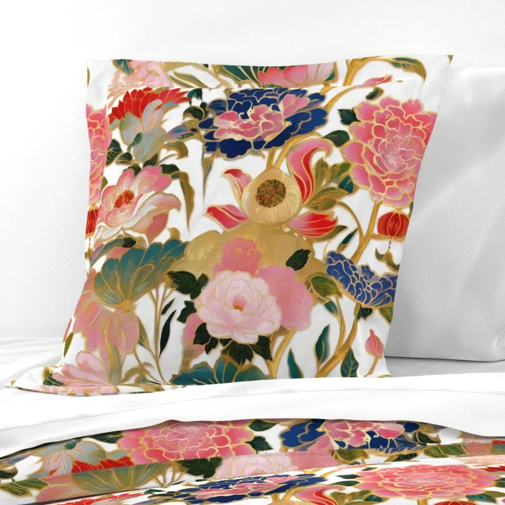 Japanese Peony & Lotus Chinoiserie Euro Pillow Sham - Pink product