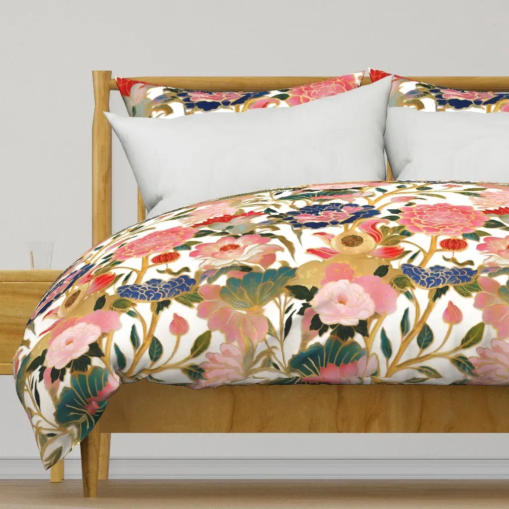 Japanese Peony & Lotus Duvet Cover - Pink product
