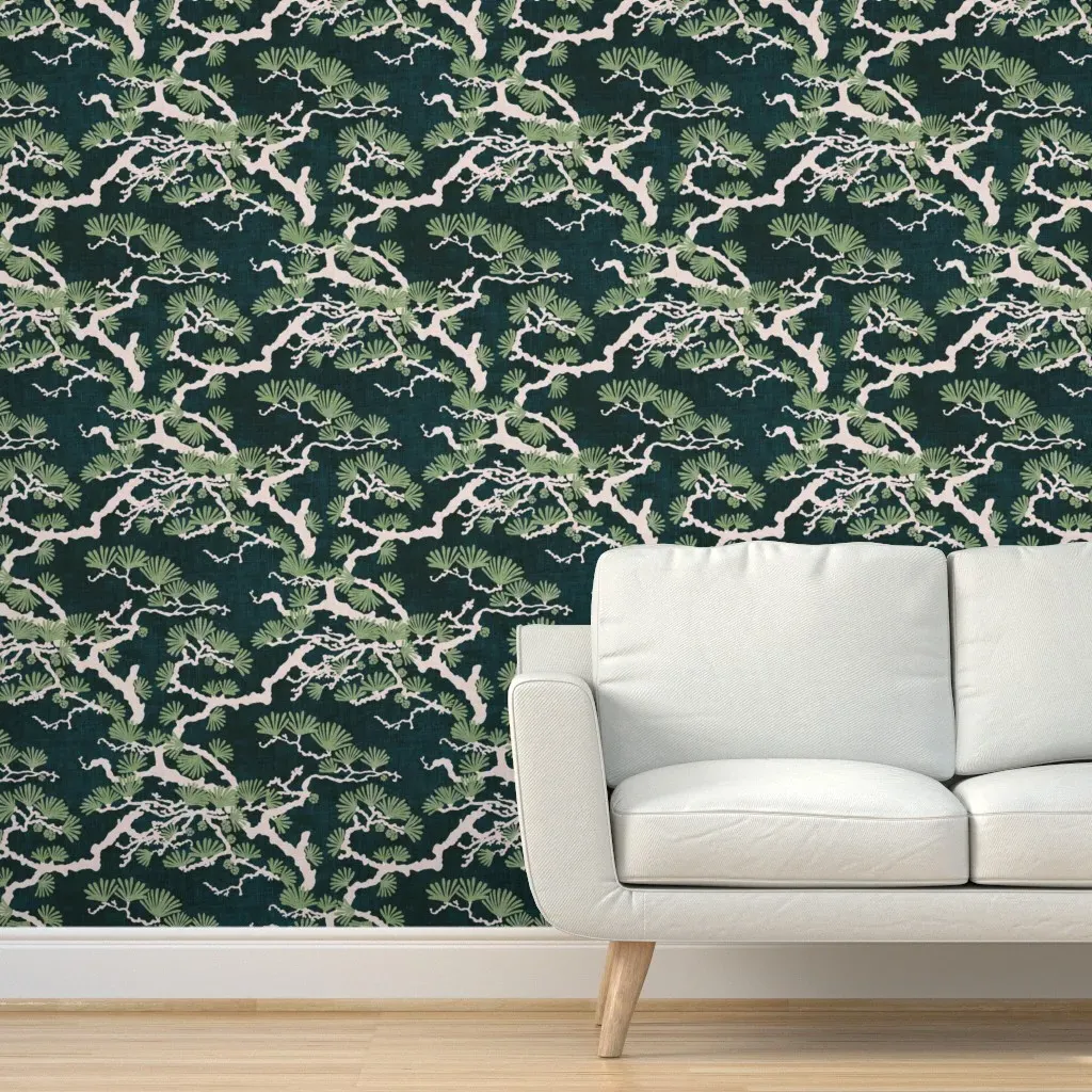 Japanese Pine Tree Chintz Peel and Stick Wallpaper - Teal product