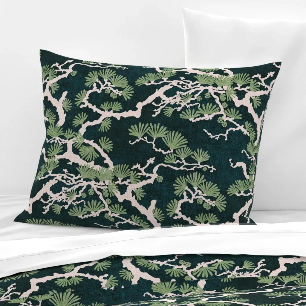 Japanese Pine Tree Chintz Standard Knife Edge Pillow - Teal, Cotton Sateen product