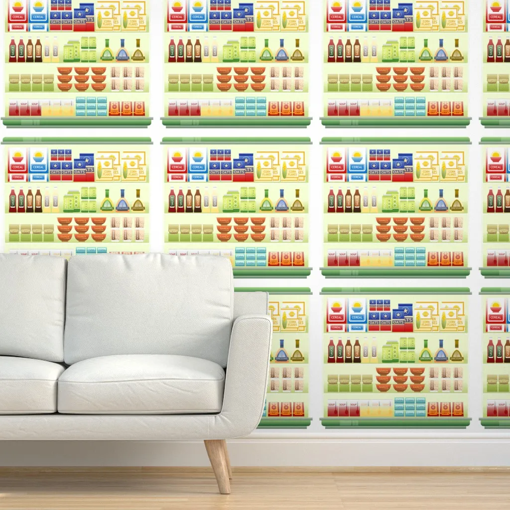 Japanese Supermarket Shelf Peel and Stick Wallpaper - Green product