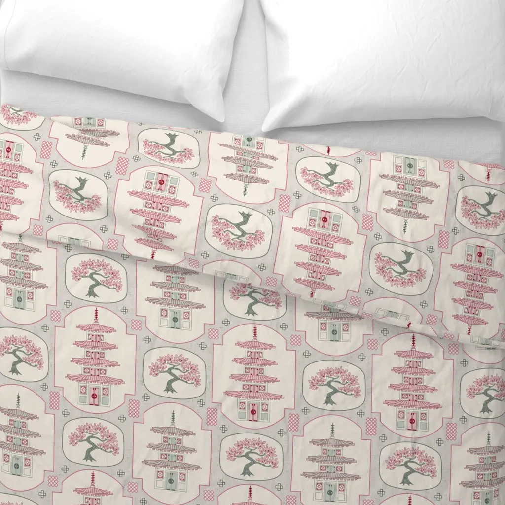 Japanese Temple Garden Large Duvet Cover - Pink alternate view