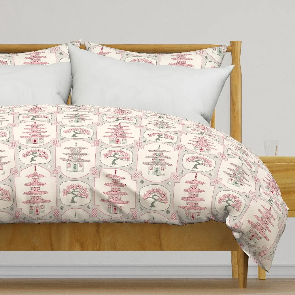 Japanese Temple Garden Large Duvet Cover - Pink product