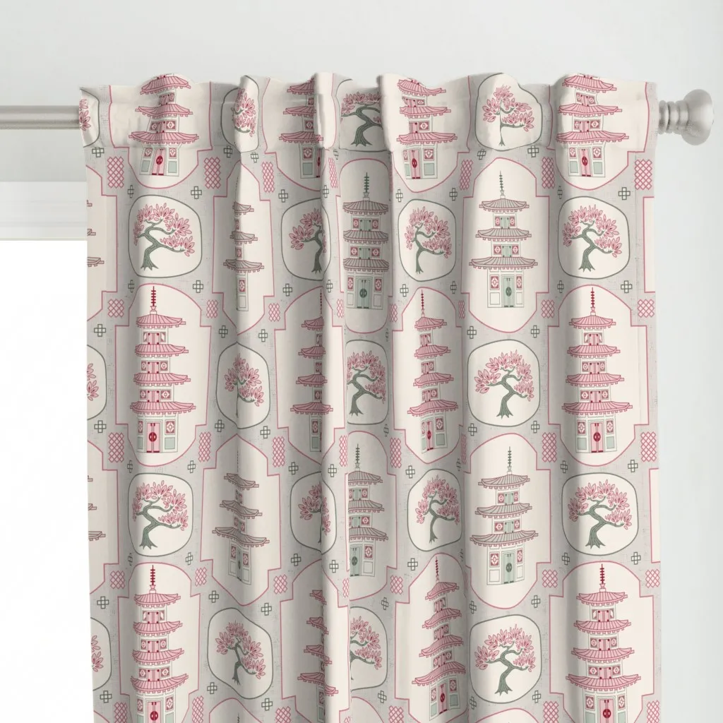 Japanese Temple L-Size Curtain Panel - Pink alternate view