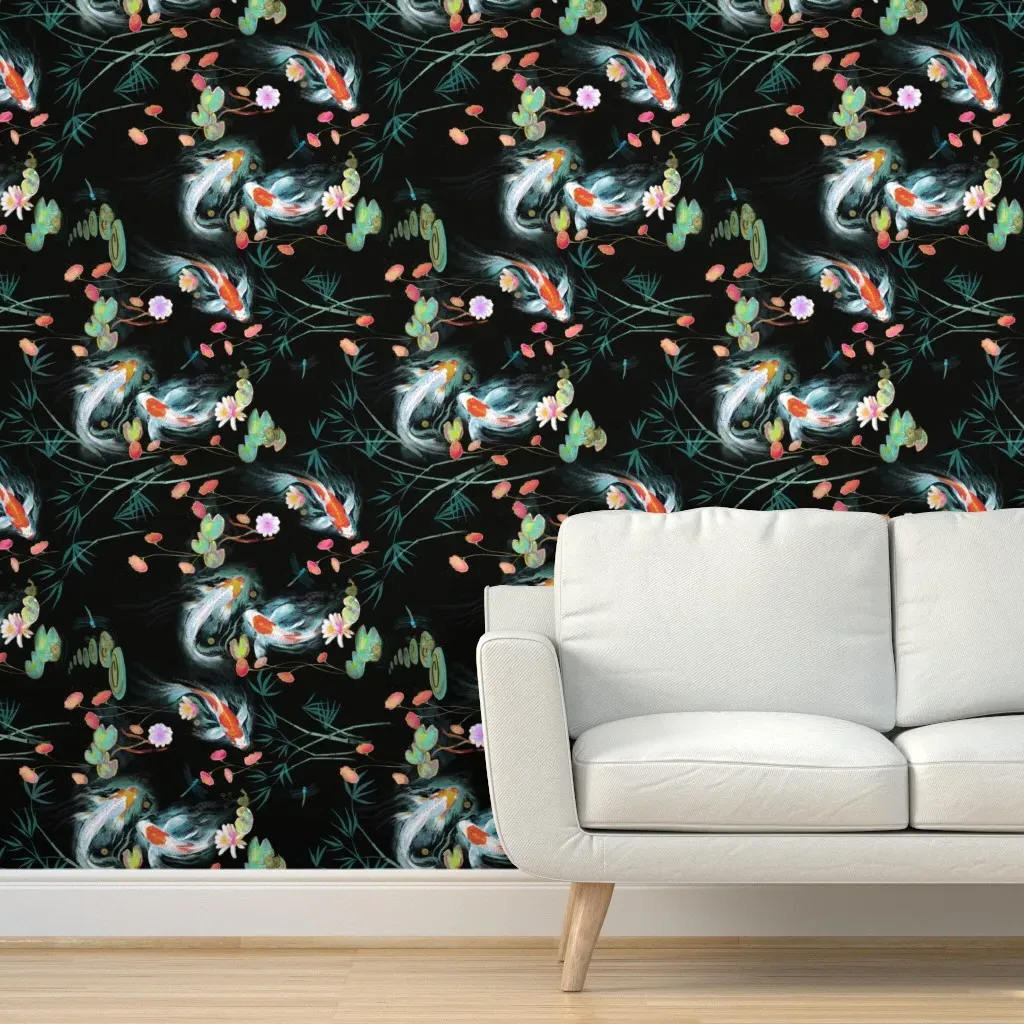 Japanese Water Garden Peel and Stick Wallpaper - Black product