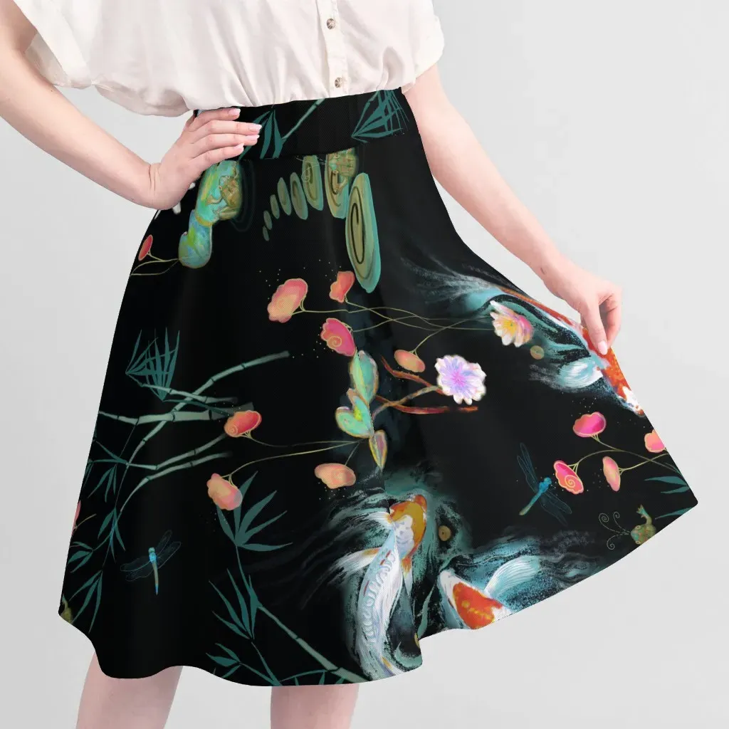 Japanese Water Garden Pique Fabric Sideways - Black alternate view