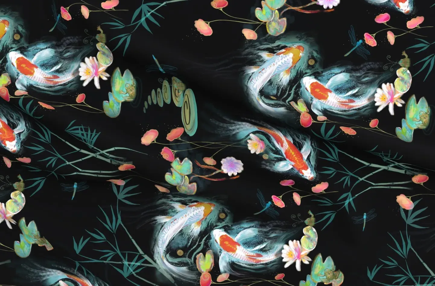 Japanese Water Garden Pique Fabric Sideways - Black product