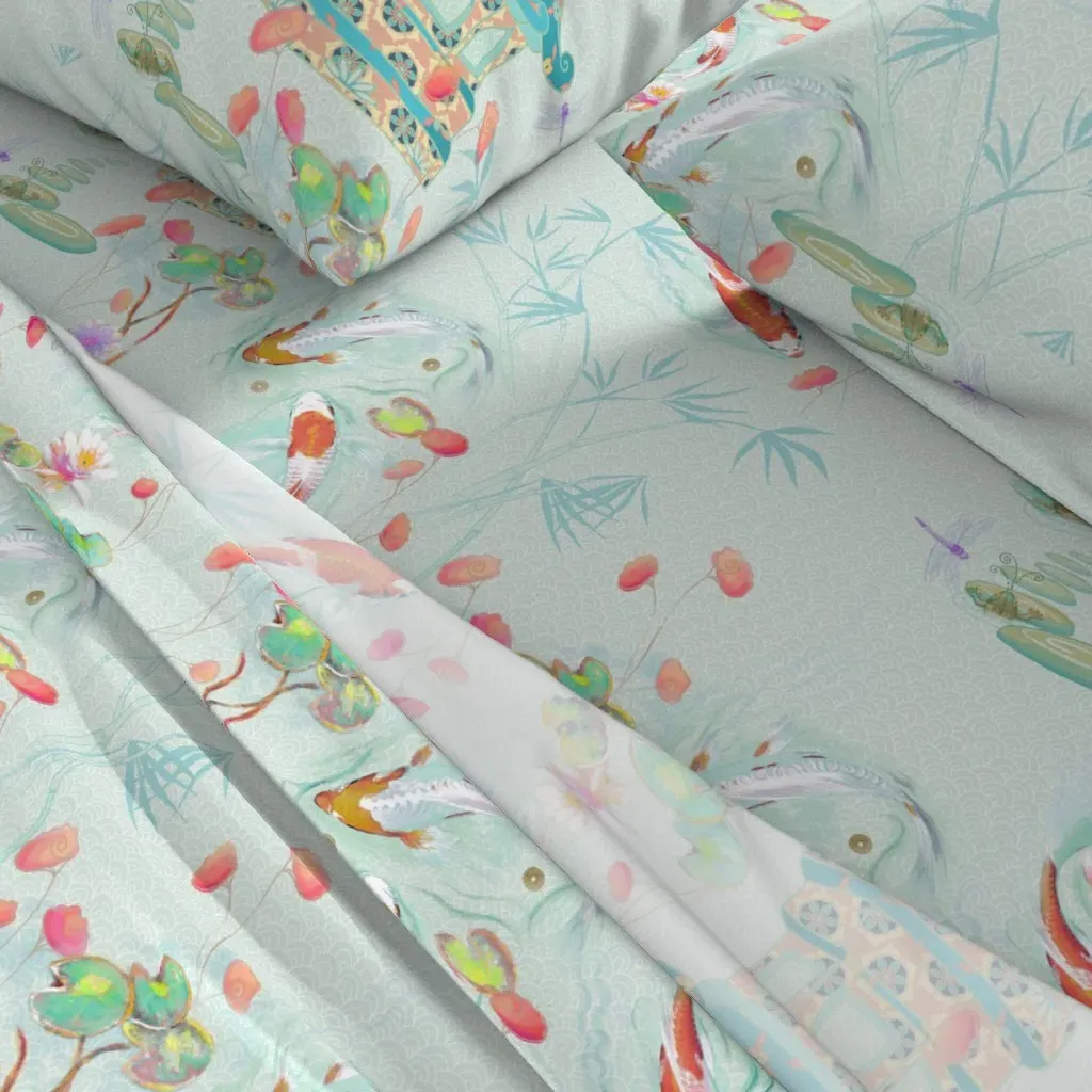 Japanese Watergarden Queen Sheet Set - Teal alternate view