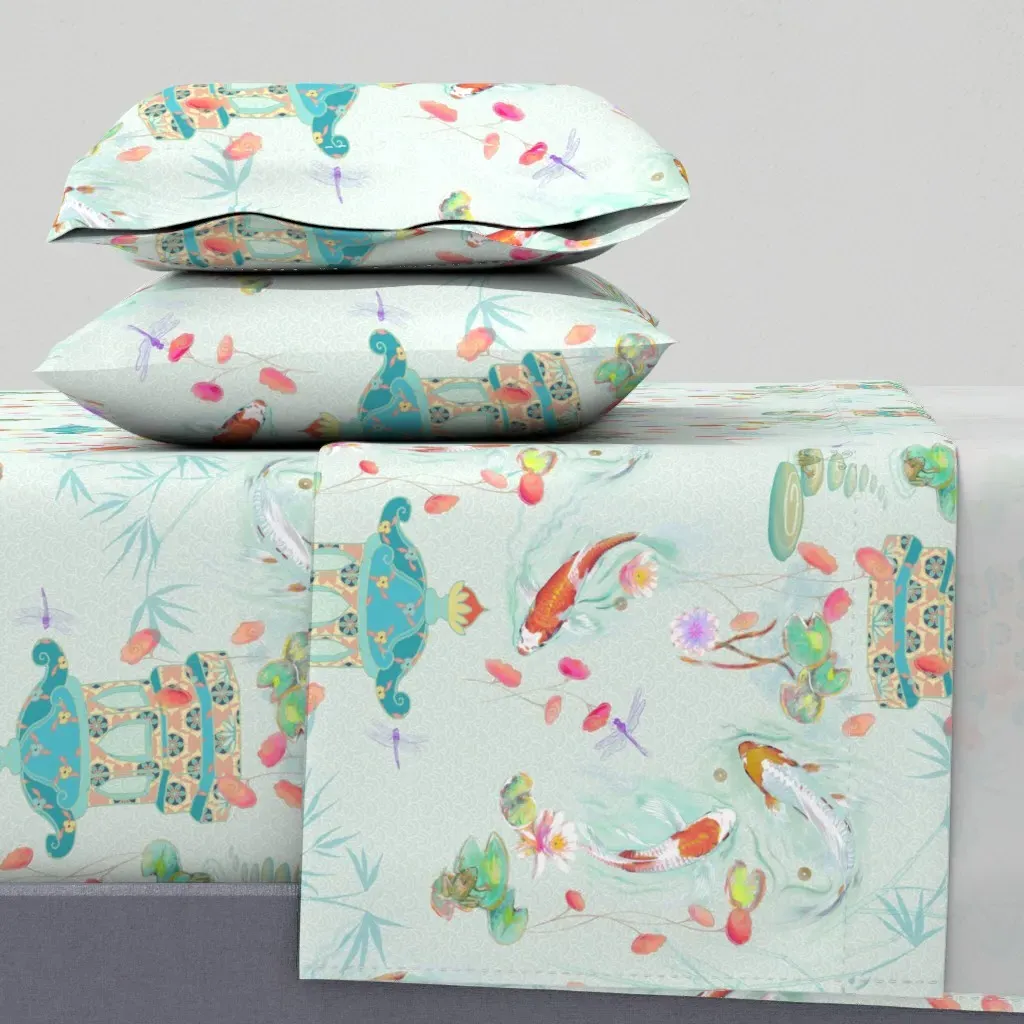 Japanese Watergarden Queen Sheet Set - Teal product