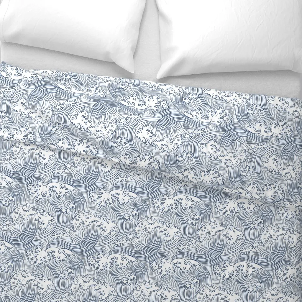 Japanese Waves Large Duvet Cover - Navy Blue alternate view