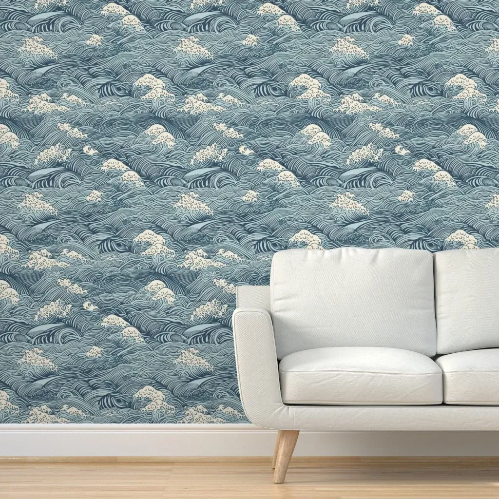 Japanese Waves Peel and Stick Wallpaper - Dark Blue product
