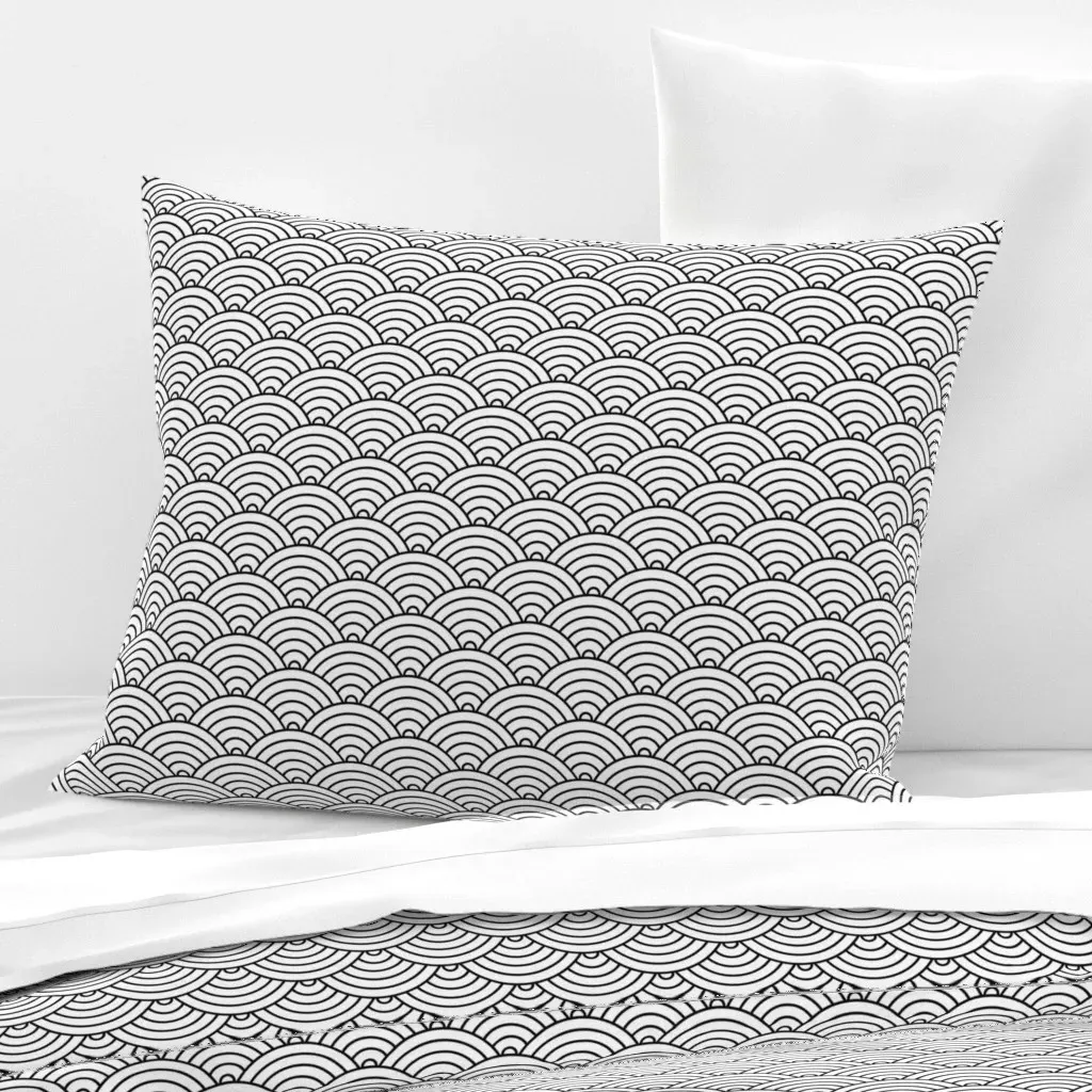 Japanese Waves Standard Cushion Cover - Black, Cotton Sateen product