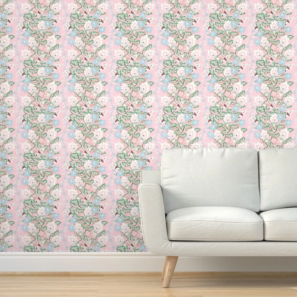 Jardin Jacobean Stripe Peel and Stick Wallpaper - Pink product