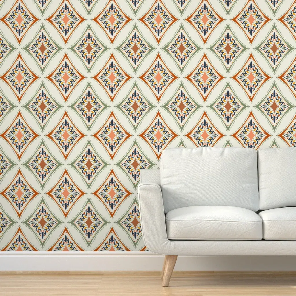 Java Diamonds Peel and Stick Wallpaper - Terracotta, Cream product