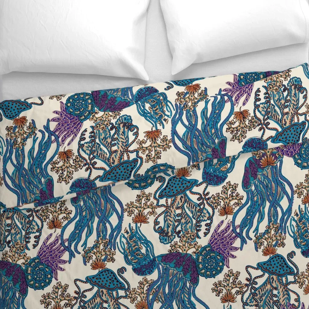 Jellyfish And Shells Large Duvet Cover - Teal alternate view