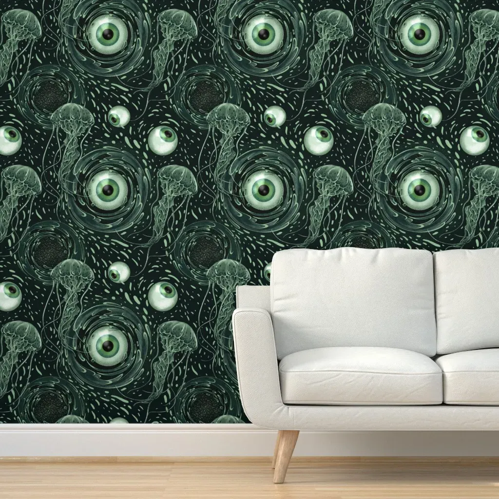 Jellyfish Black Hole Peel and Stick Wallpaper - Dark Teal product
