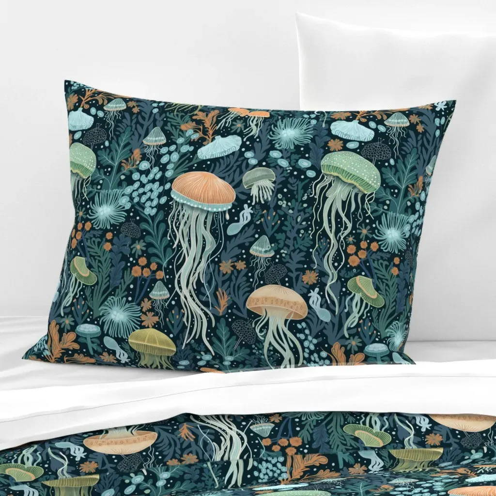 Jellyfish Standard Knife Edge Cushion Cover - Teal, Cotton Sateen product