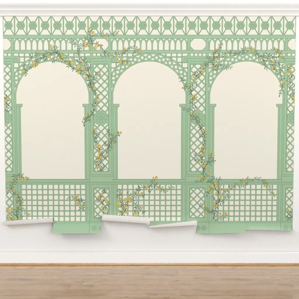 Jessamine Vintage Country Garden Trellis Peel and Stick Wall Mural - Mint product