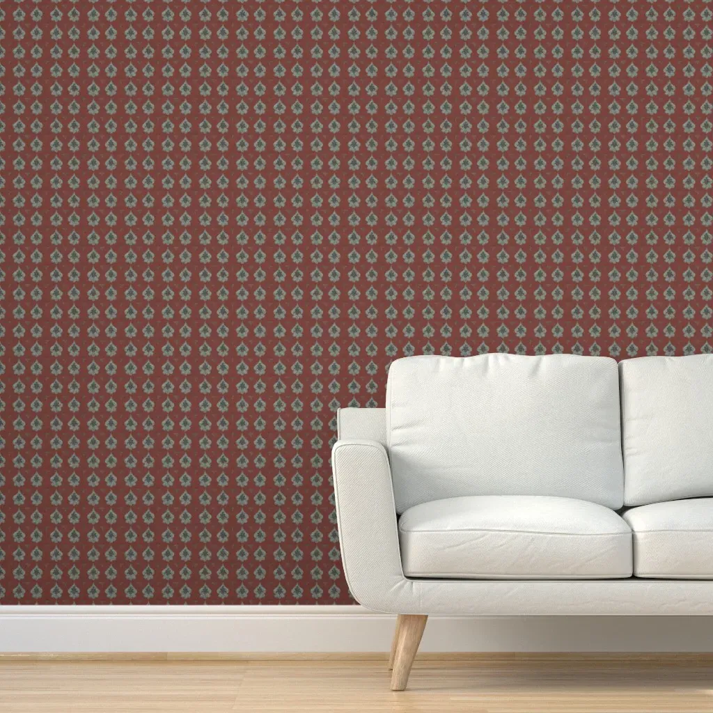 Jester Blue Greens on Brick Red Burlap Peel and Stick Wallpaper - Red product
