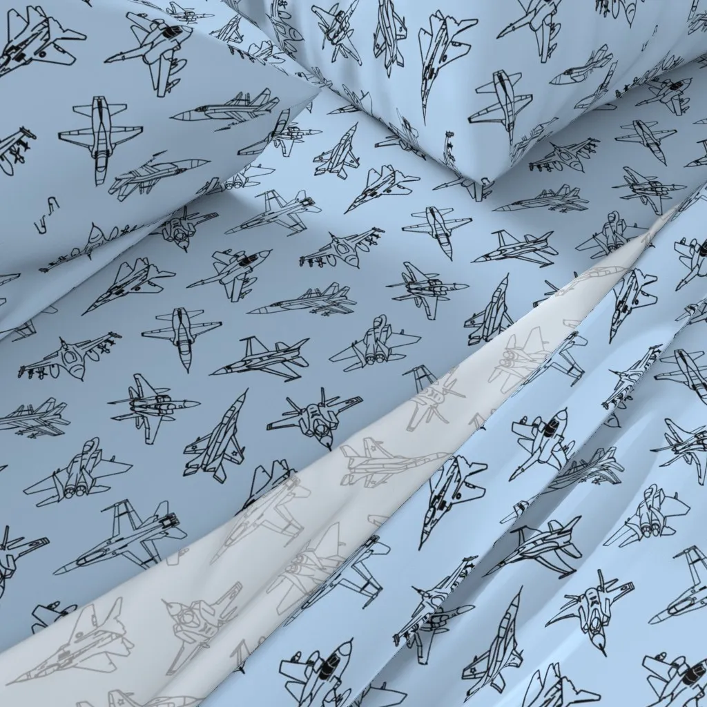 Jets On Light Blue Large Twin Sheet Set - Black alternate view