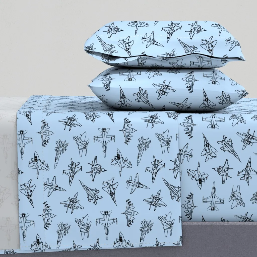 Jets On Light Blue Large Twin Sheet Set - Black product