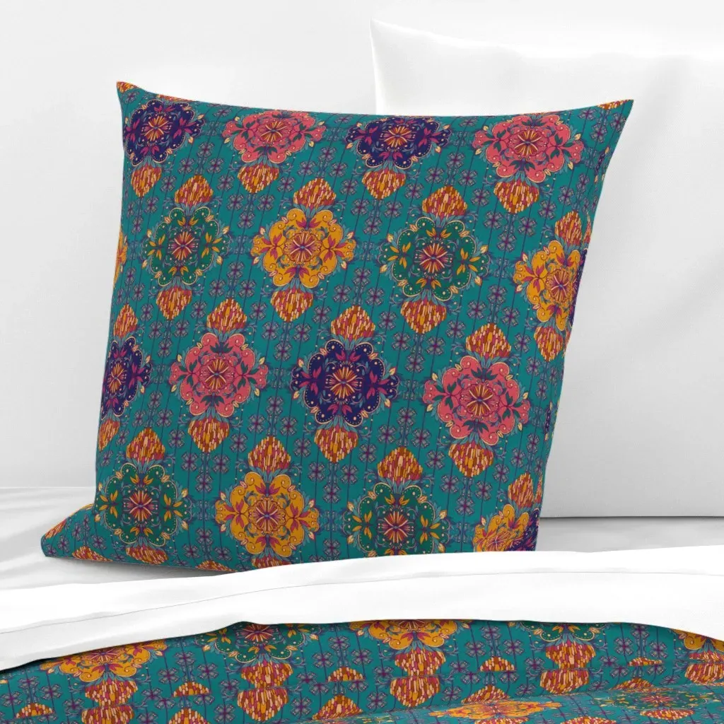 Jewel Boho Mandala Floral Euro Pillow Sham - Teal product