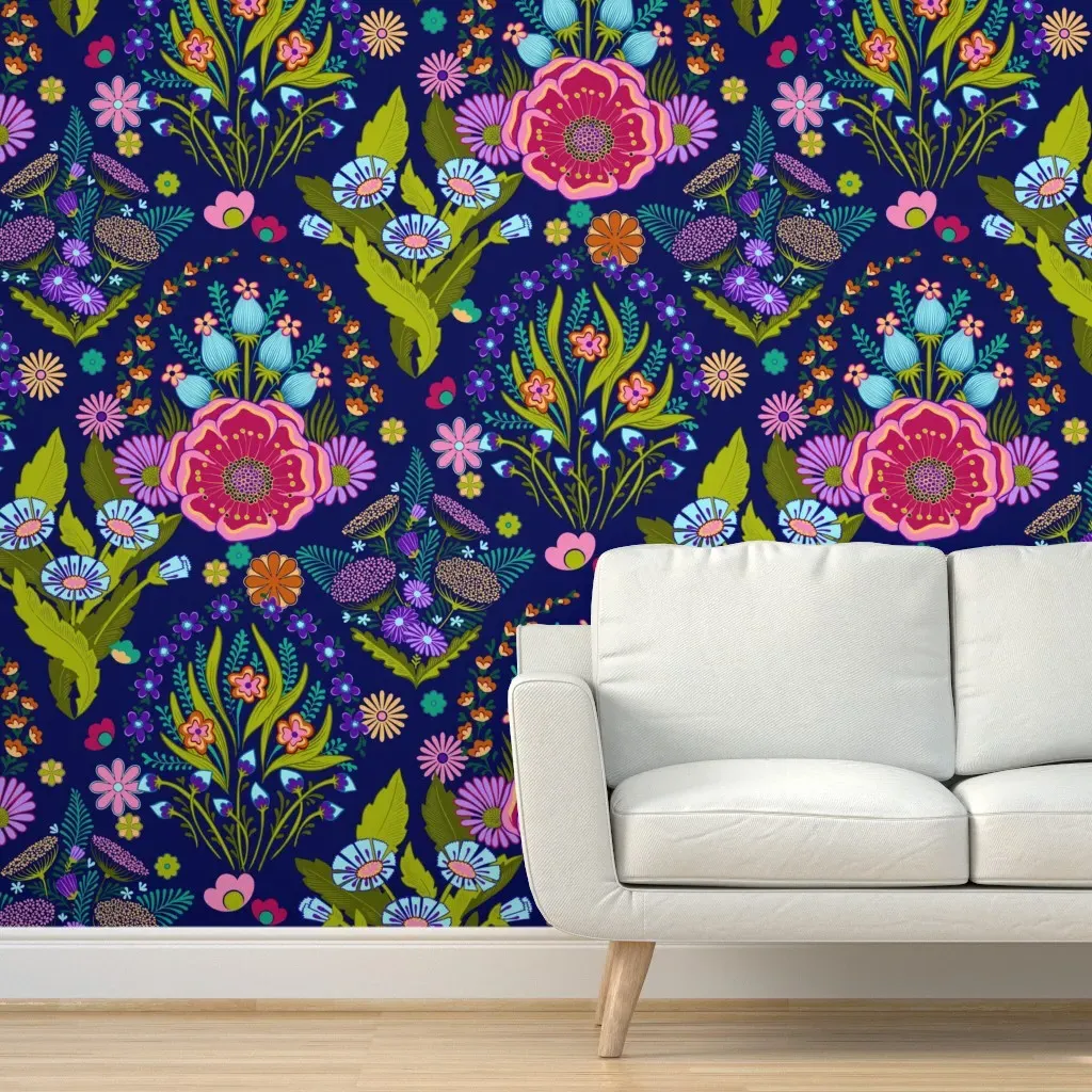 Jewel Tone 70s Bohea Floral Peel and Stick Wallpaper - Purple, Pink product