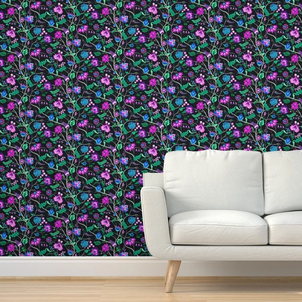 Jewel-Tone Chintz Peel and Stick Wallpaper - Pink, Black product