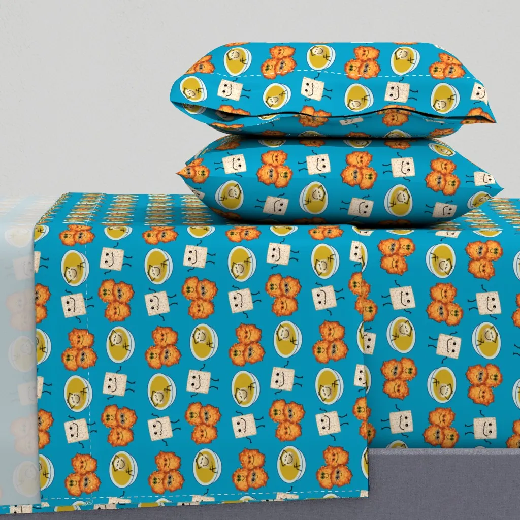 Jewish Cuisine Cartoons King Size Sheet Set - Teal product