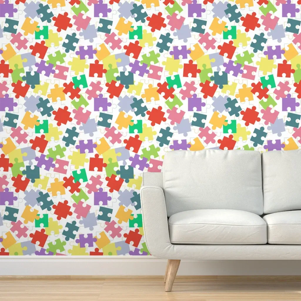 Jigsaw Puzzle Pastel Peel and Stick Wallpaper - Red product