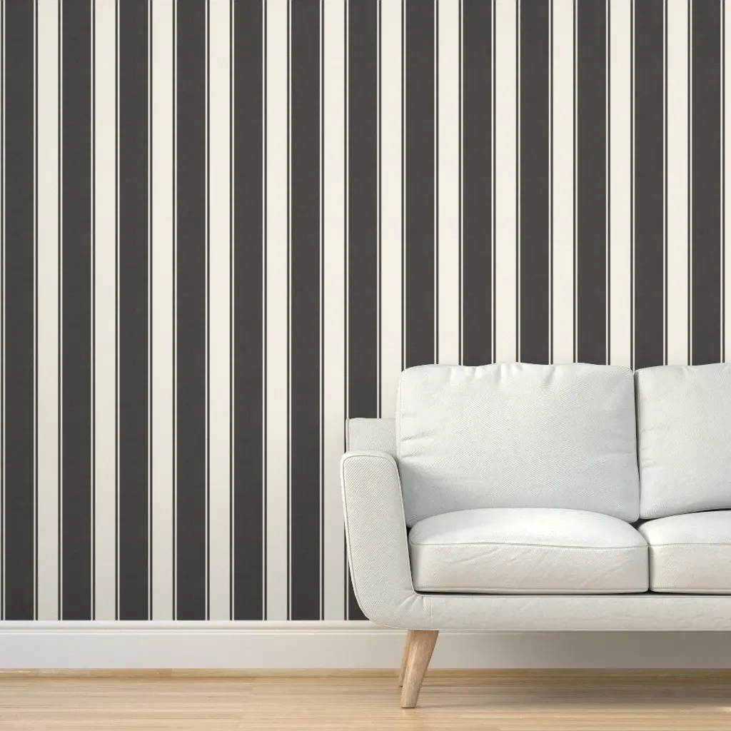 Jill Ebony + Ivory Wide Awning Stripe Peel and Stick Wallpaper - Dark Gray product