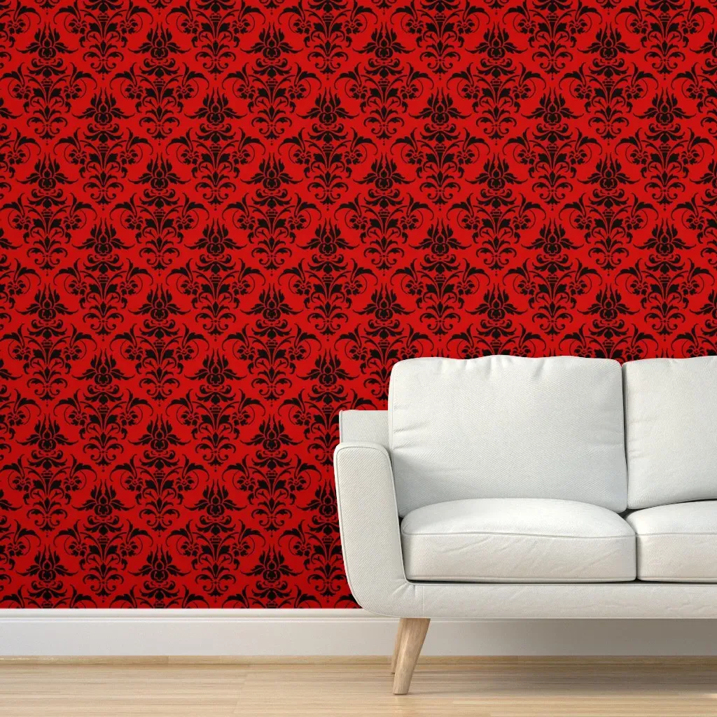 Joan Damask Corine Peel and Stick Wallpaper - Red, Black product